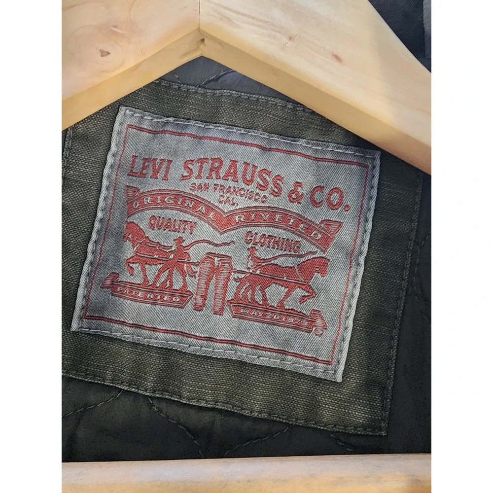 🔥Levi's Washed Cotton Military Field Utility Jacket Olive Green streetwear Y2K